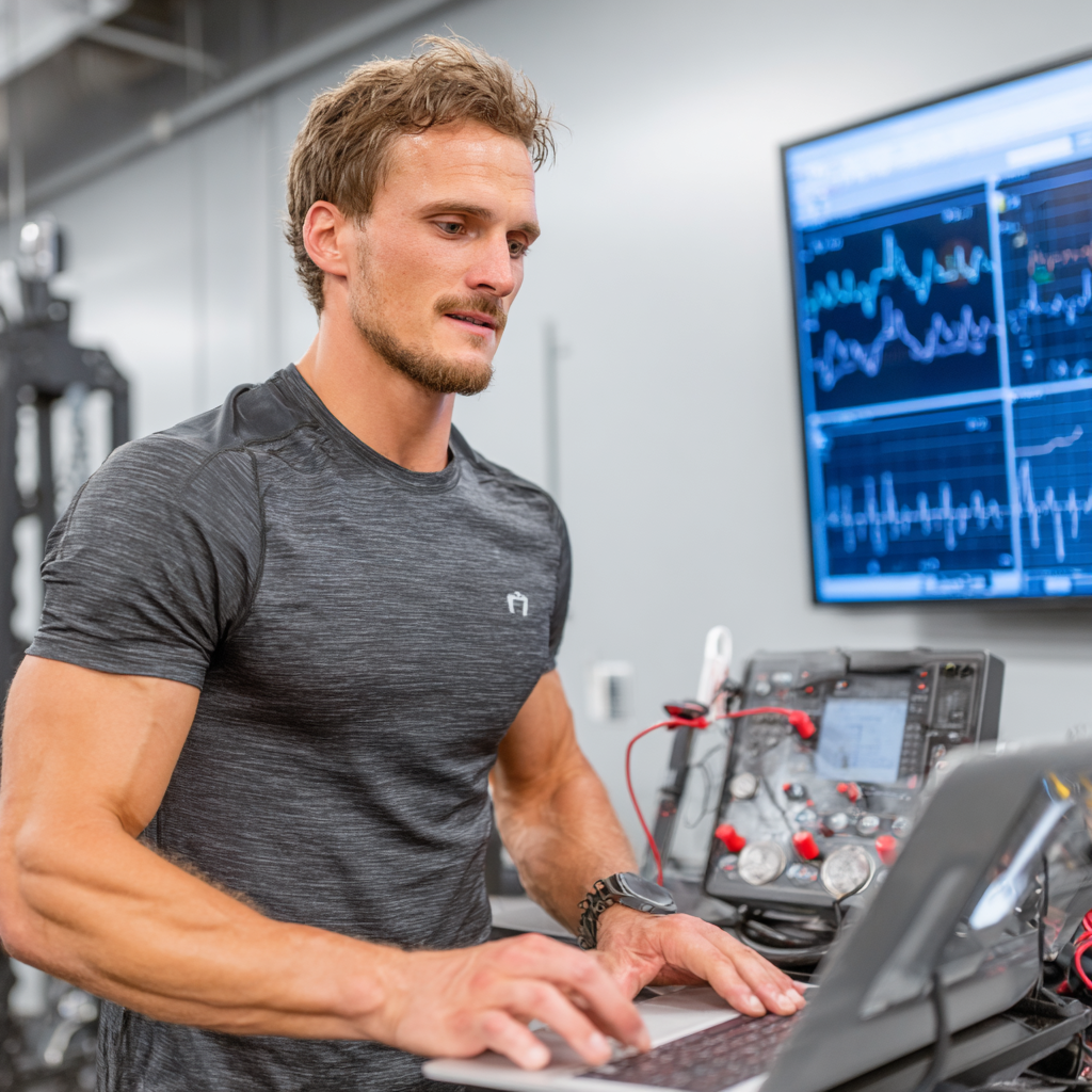 focused athlete training with scientific approach and measuring progress